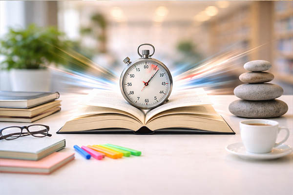 gyors olvasás és hatékony tanulás vizuális ábrázolása könyvvel és stopperrel